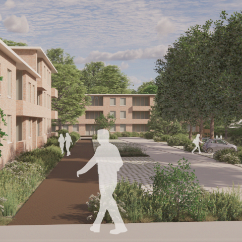 Een impressie van de gebouwen, met veel groen eromheen