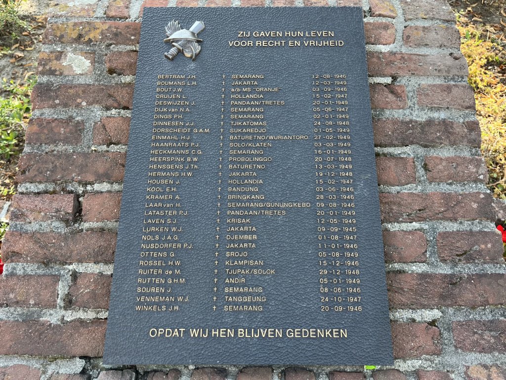 Gedenkplaat voor militairen bij het Indiëmonument in Kerkrade.
