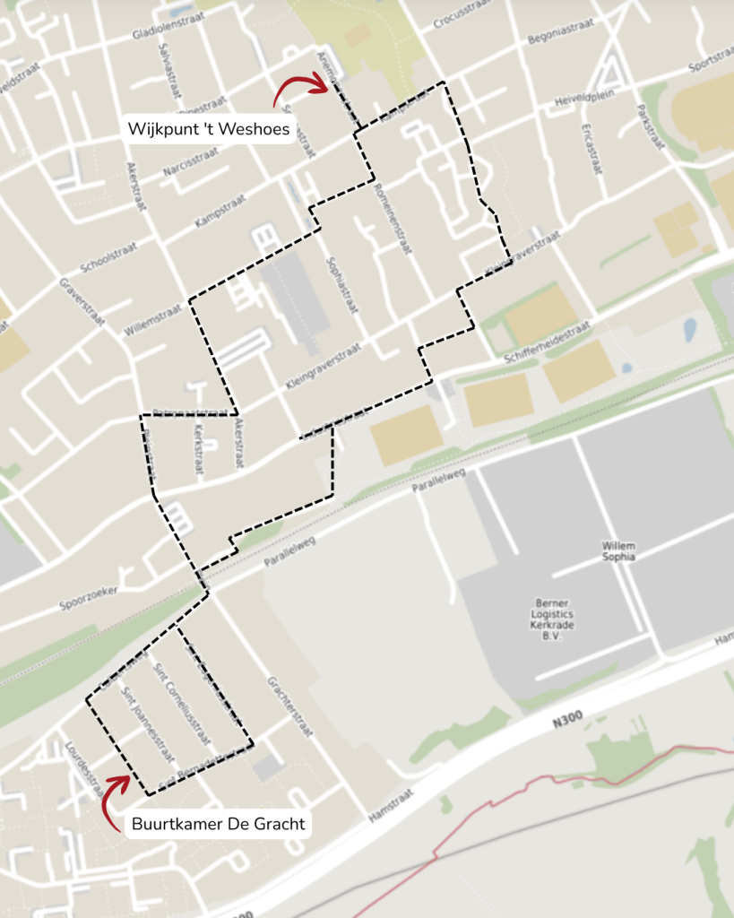 Map of Kerkrade-West with the route of the neighborhood walk shaded