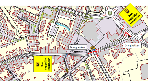 Plattegrond met omleidingen Eygelshoven op zaterdag 1 maart aangegeven 