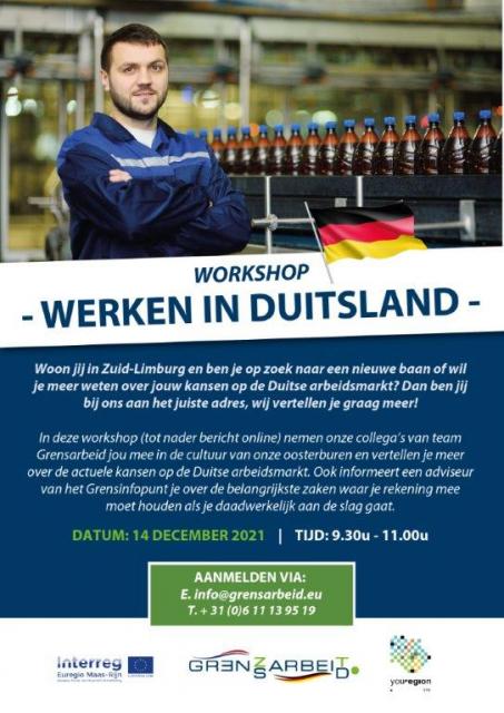 Flyer workshop werken in Duitsland