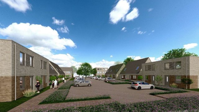 Een impressietekening van de nieuwe woningen aan de Industriestraat