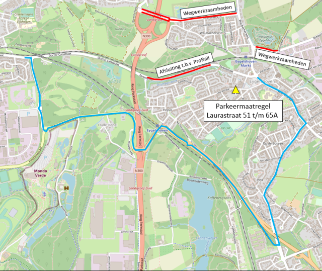 De afbeelding met daarop de omleiding Torenstraat visueel in kaart gebracht