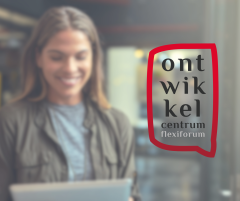 Photo of a young woman with the Development Center logo next to it