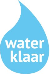 logo waterklaar - een blauwe druppel met witte tekst 'waterklaar'
