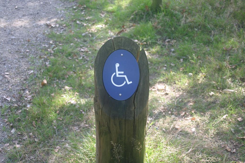 Een paaltje geeft de rolstoelroute aan.