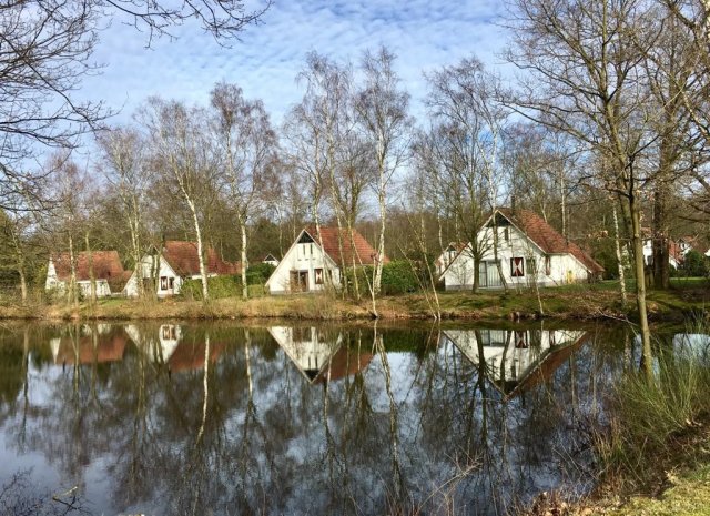 Huisjes aan het water op Landal Landgoed Aerwinkel.