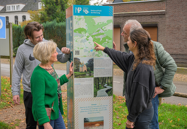 Mensen bekijken een plattegrond van de Meinweg. 