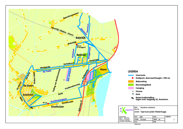 kaart van de vaarroute Westerkogge Koggenland