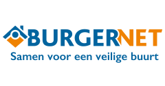 Logo Burgernet met de tekst: Samen voor een veilige buurt
