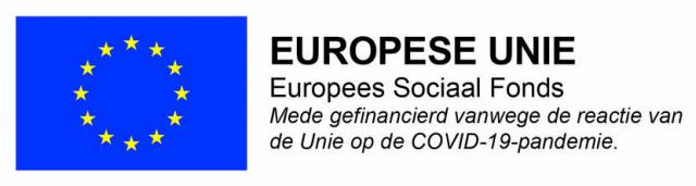 Logo Europese Unie, Europees Sociaal Fonds, Mede gefinancierd vanwege de reactie van de Unie op de COVID-19-pandemie.