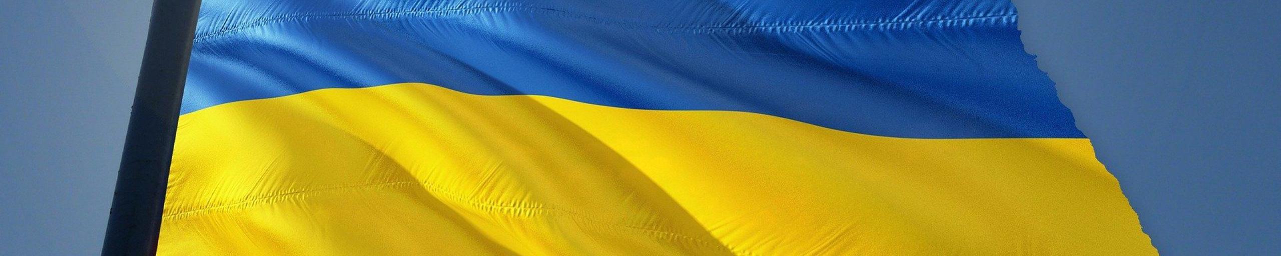 Vlaggenstok met een blauw-gele vlag van Oekraïne