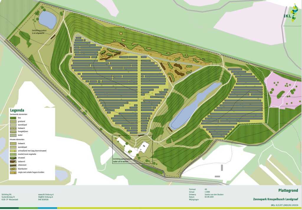 Plattegrond van de plaatsing van de zonnepanelen op het Zonnepark Abdissenbosch