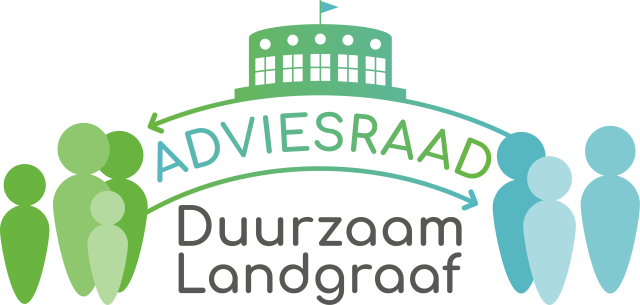 Het logo van de Adviesraad Duurzaam Landgraaf beeldt het doel van de adviesraad uit; de verbinding (pijltjes) tussen de inwoners (poppetjes) en gemeente (gemeentehuis/Burgerhoes).