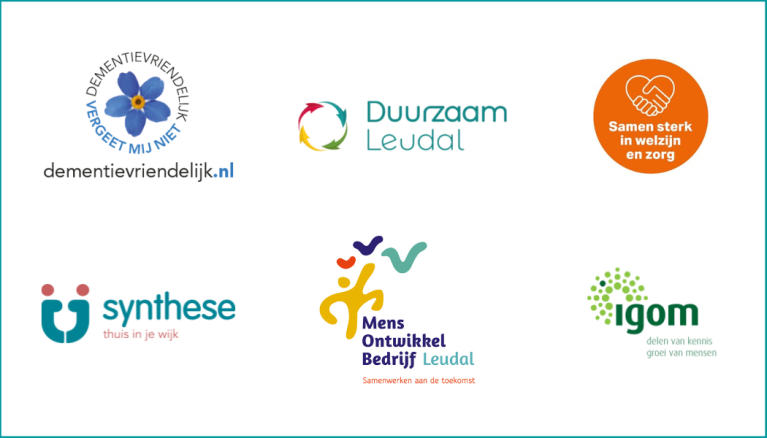 Logo's Dementievriendelijk Leudal, Duurzaam Leudal, Zorgboulevard Leudal, Synthese Leudal, MOB, IGOM