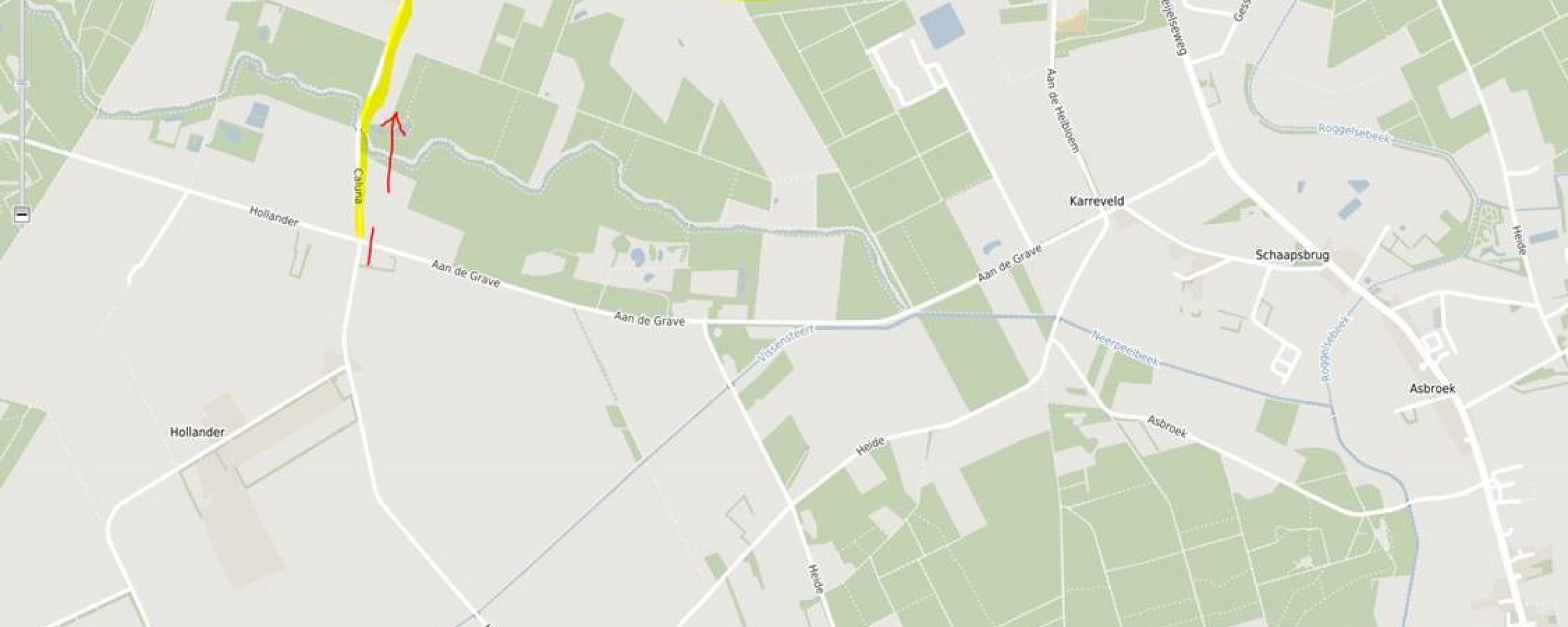 Kaartje waarop de plek van de wegwerkzaamheden staat afgebeeld