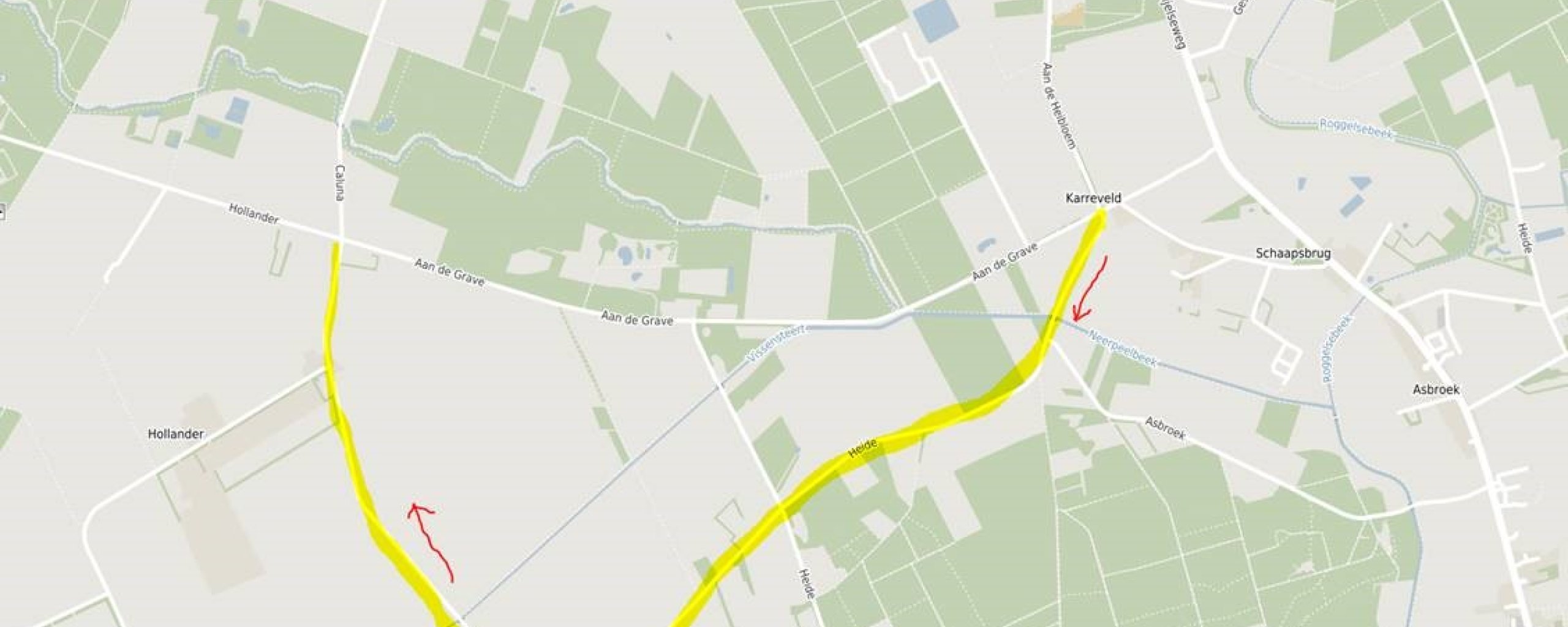 Kaartje waarop de plek van de wegwerkzaamheden staat afgebeeld