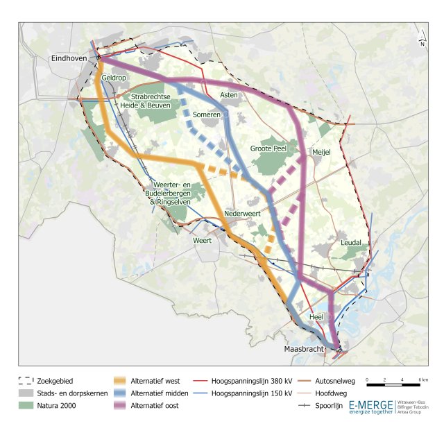 Kaart met de routes voor de hoogesnelheidslijk