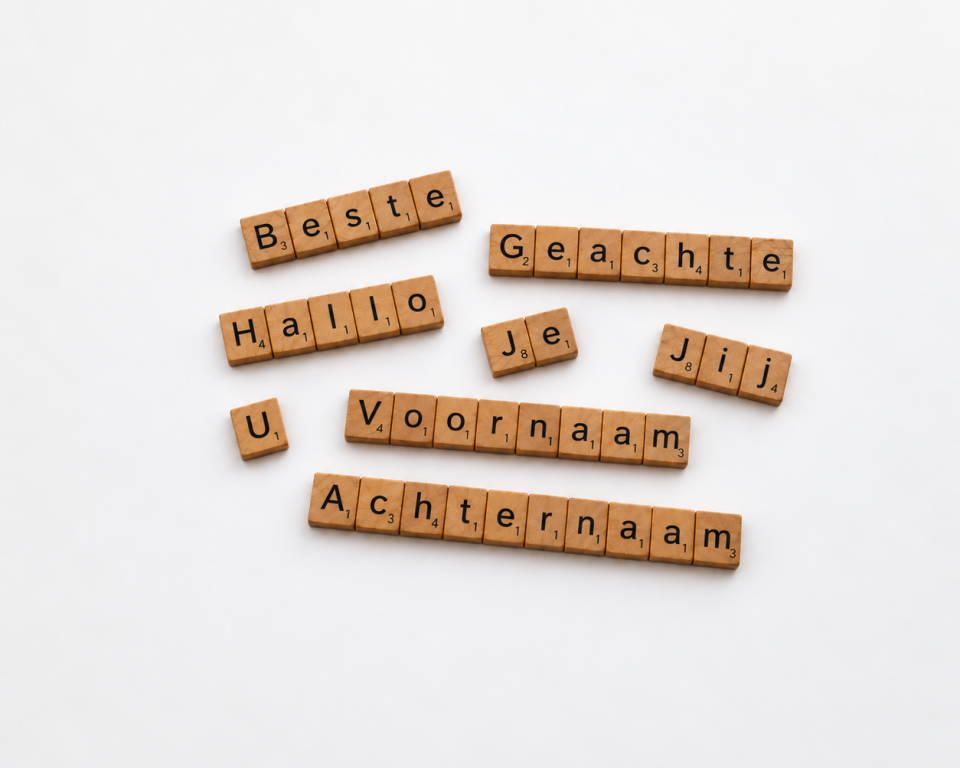 Foto van scrabblestenen met aanspreekvormen 