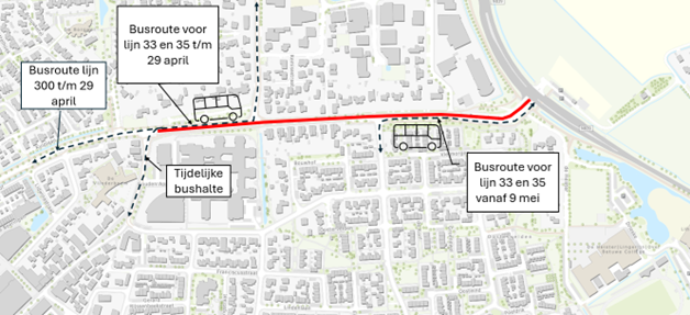 Omleidingsroutes tijdens de werkzaamheden. Deze staan ook in onderstaande tekst.