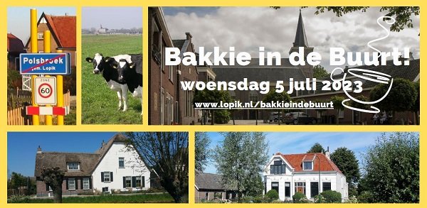 Uitnodiging voor 'Bakkie in de Buurt' met afbeeldingen van Polsbroek