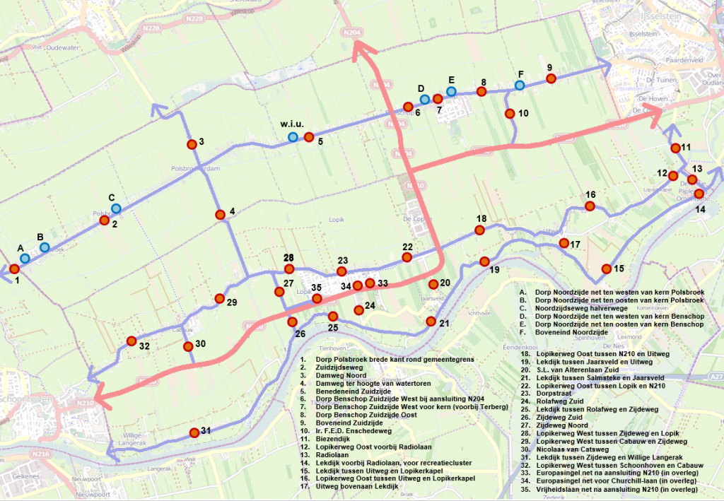 Plattegrond met locaties waar verkeerstellingen zijn gehouden