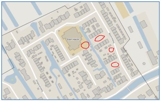Kaartje met locaties bestaande speelplaatsen in Polsbroek