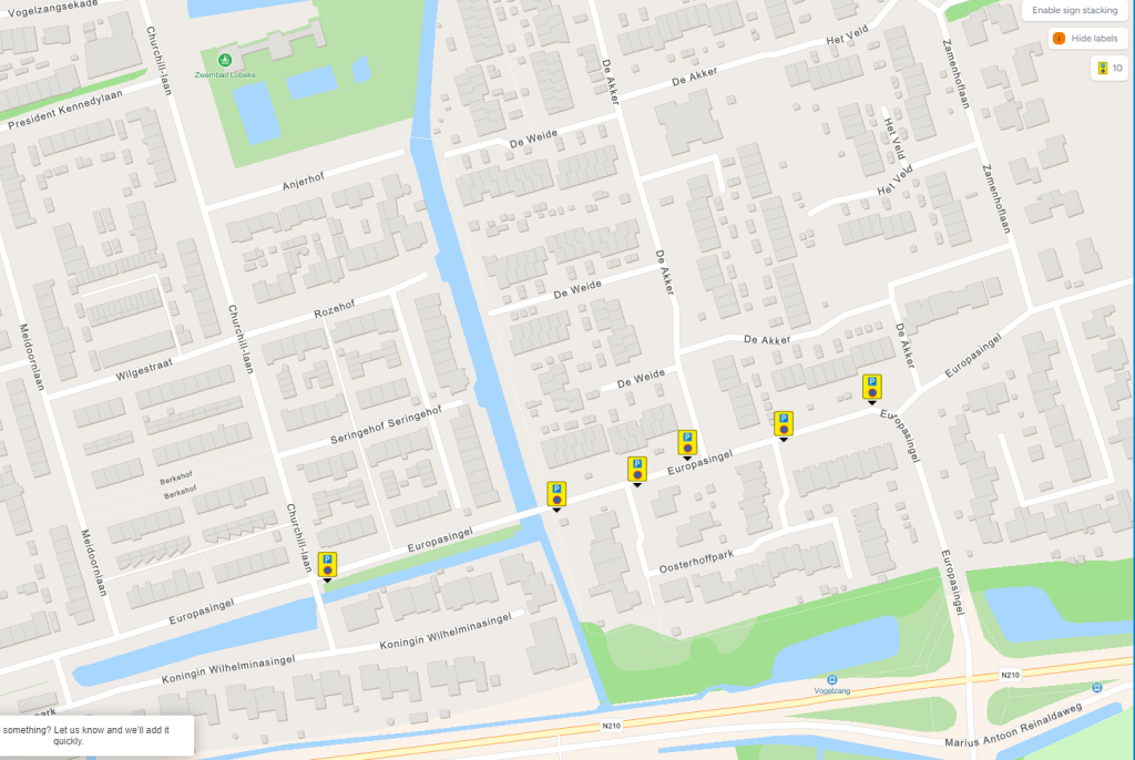 Kaartje met locaties parkeerverbod Europasingel