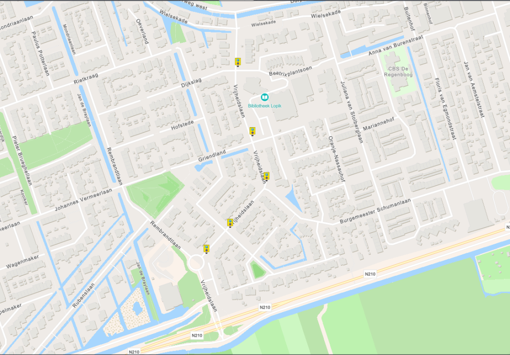 Kaartje met locaties parkeerverbod Vrijheidslaan