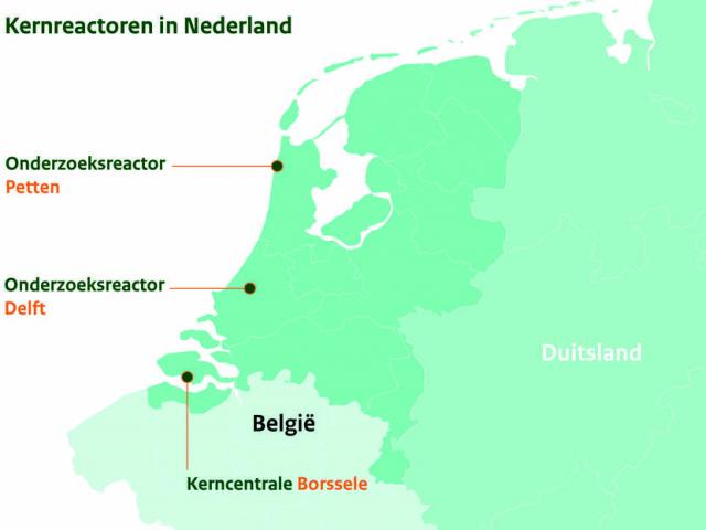 Map met plaatsen van kerncentrales