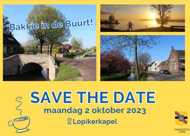 Save the Date in de vorm van een ansichtkaart met 3 foto's van Lopikerkapel