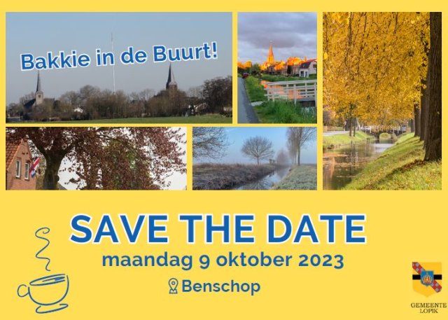 Save the Date in de vorm van een ansichtkaart met 5 foto's van Benschop