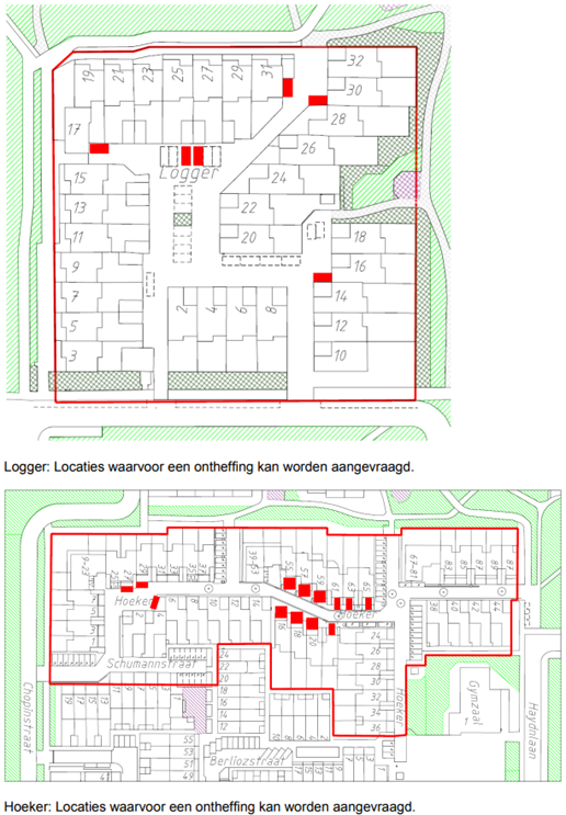 Plattegrond locaties waarvoor een ontheffing kan worden aangevraagd