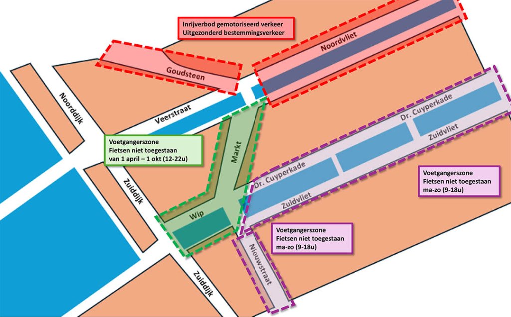 Plattegrond met daar ingetekend de verkeersmaatregelen zoals beschreven in het nieuwsbericht