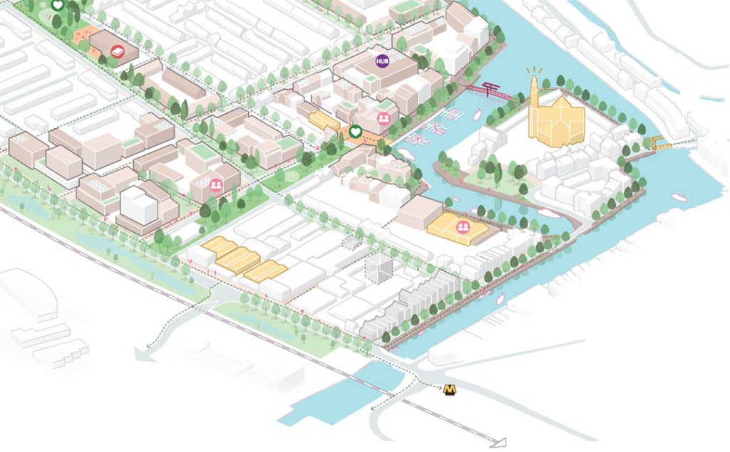 Schetsmatige impressie in vogelvlucht van plannen in Kapelpolder