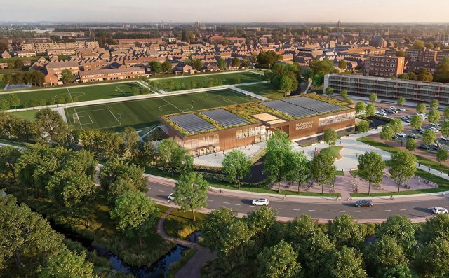 Een impressie van de nieuwe Olympiahal in vogelvluchtperspectief