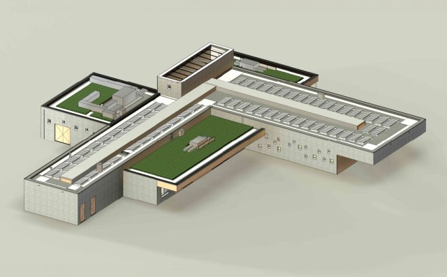 Getekende impressie van het nieuwe gebouw op de Nieuwe Begraafplaats