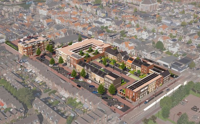 Getekende weergave in vogelvlucht van het project Puur! Maassluis