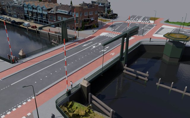 Ontwerptekening 'Monumentaal slank' van Koepaardbrug gezien van boven, met ook het zeshoekige brugwachtershuisje.