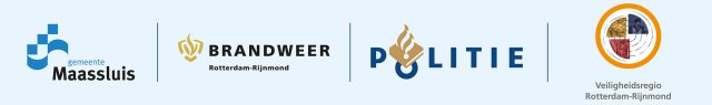 Logo's gemeente Maassluis, brandweer, politie en veiligheidsregio Rotterdam-Rijnmond