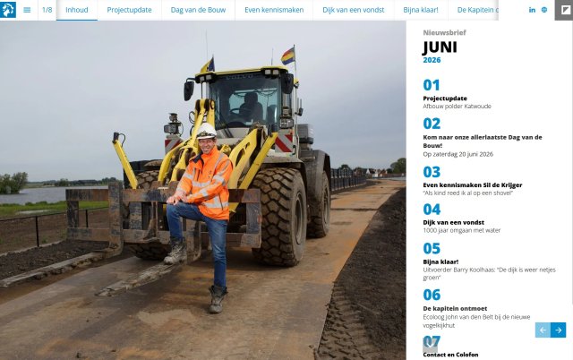 Voorkant met foto van Sil de Krijger shovelmachinist en rechts en bovenaan een menbalk met de onderwerpen