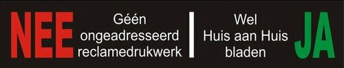 Voorbeeld sticker met daarop de tekst: Nee Geen ongeadresseerd reclamedrukwerk/Ja Wel huis aan huis bladen