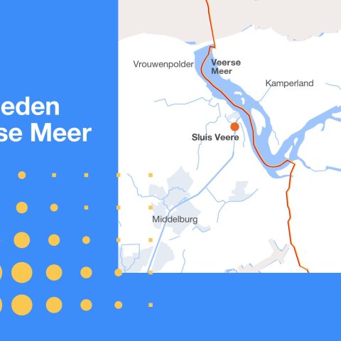 In witte letters: Let op! Werkzaamheden op het Veerse Meer