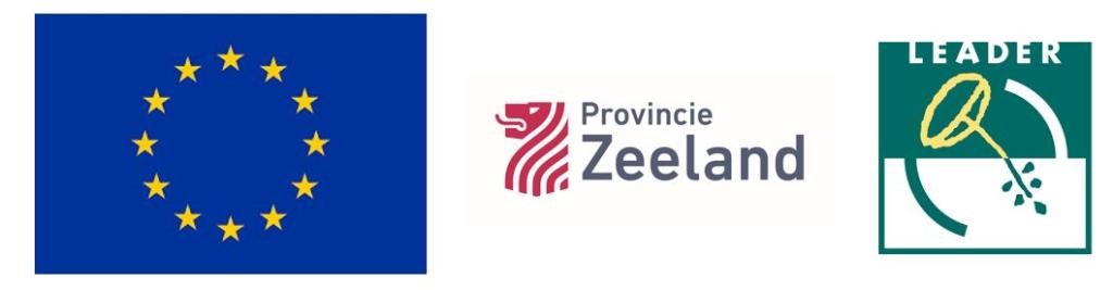 Logo's Europese Unie, provincie Zeeland en LEADER voor project buurttuinkamers