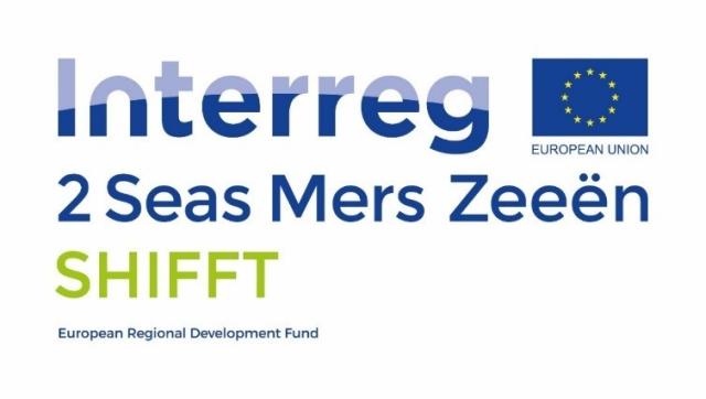 Logo Interreg 2 Seas Mers Zeeën SHIFFT European Regional Development Fund en logo European Union