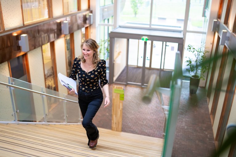 Collega die de trap op loopt