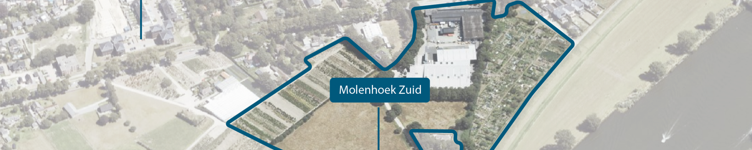alt tekst: gebied Molenhoek Zuid, tussen de Maas, de Rijksweg, het spoor en de Bredeweg