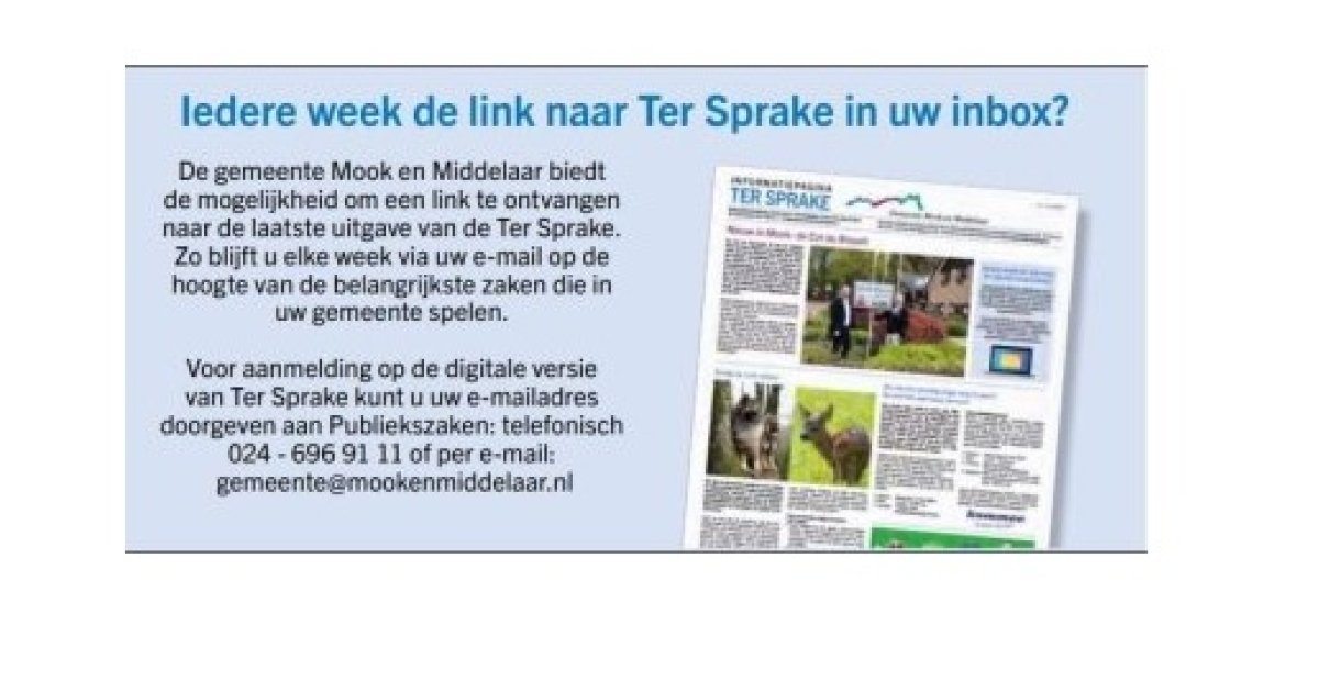 Ter Sprake verschijnt wekelijks als digitale nieuwsbrief | Gemeente
