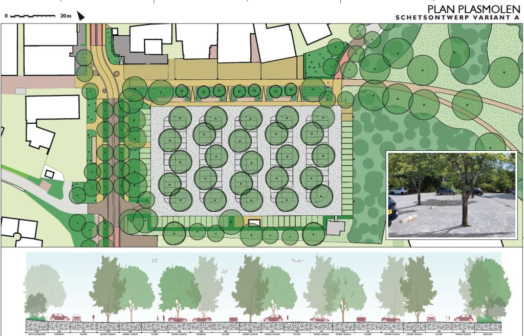 Tekening van variant A: het Dorpsplein