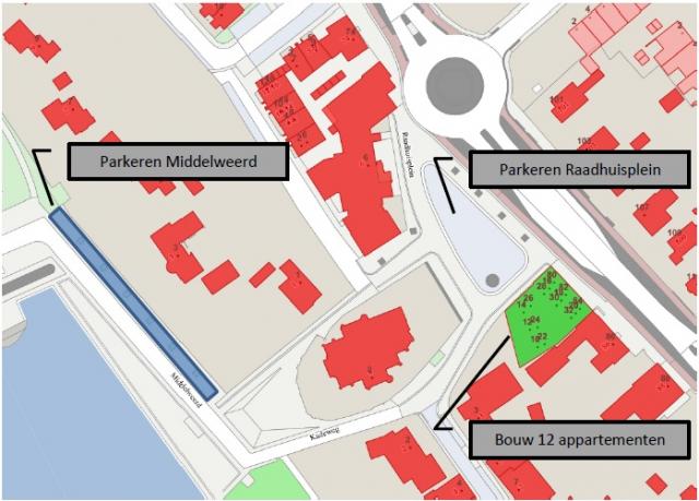 Kaartje met alternatieve parkeerplaatsen